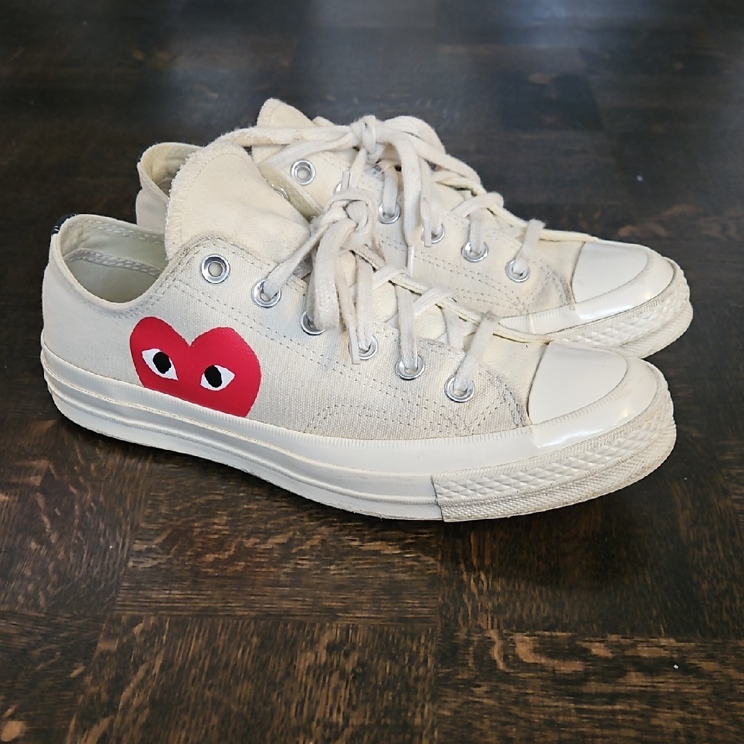Converse Cream And Red Heart Sneakers